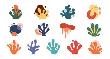 Bir dizi düz deniz bitkisi. Düz biçimdeki vektör illüstrasyonu.