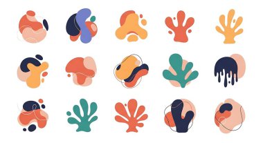 El çizimleri soyut şekiller, karalama şekilleri ve formlar. Çeşitli şekillerin vektör koleksiyonu.