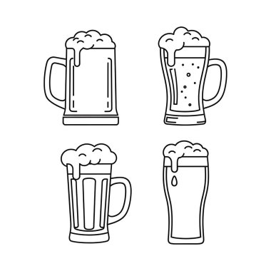 Bira kupası seti. El çizimi vektör illüstrasyonu.