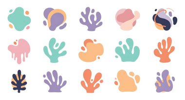 Soyut şekiller dizisi. El çizimi şekillerin vektör çizimi, baskılar, posterler, kartlar ve diğer tasarımlar için tasarım elementleri.