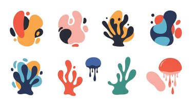 soyut el çizimleri, mürekkep şekilleri ve elementlerin vektör kümesi. Tasarımınız, baskınız, markanız, posteriniz, kartınız için en az moda olan biçim tasarımı