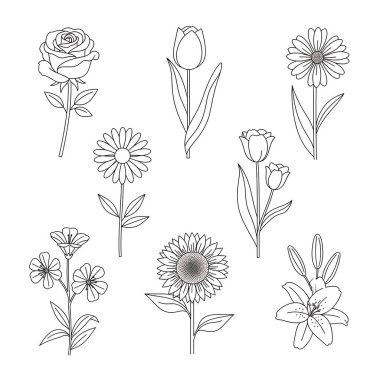 El Çizimi Çiçek Elementleri