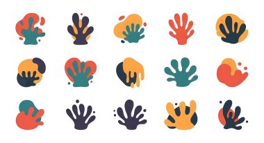 vektör el, beyaz arkaplanda soyut renkli şekiller çizilmiş, karalama, bitkiler, çiçekler, yapraklar ve dallar. yazdırmak için,