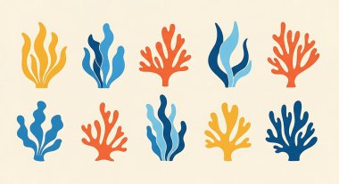 Bir dizi deniz canlısı, vektör çizimi.