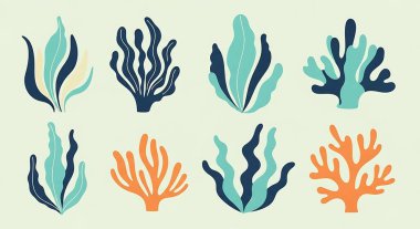 Elle çizilmiş vektör kümesi deniz hayvanları, deniz canlıları, su altı dünyası.