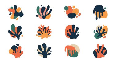 Beyaz arka planda izole edilmiş tropikal yaprak ve bitkilerin el çizimi soyut vektör çizimi