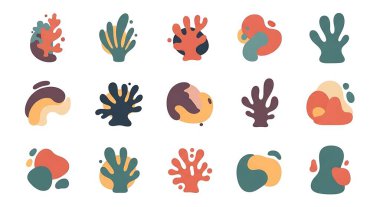 Bir dizi düz çizgi film tropik bitkiler. vektör illüstrasyonu