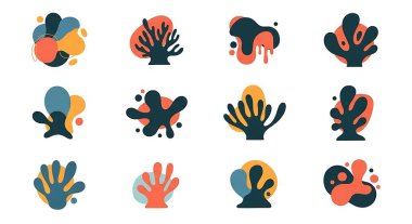 Düz soyut şekilli, elle çizilmiş elementlerin vektör kümesi.