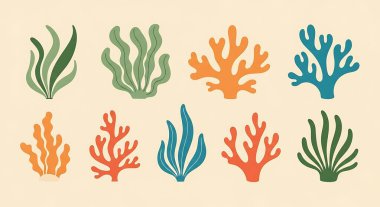 Bir dizi deniz yaratığı. vektör illüstrasyonu