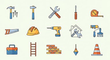 inşaat araçları simgesi seti