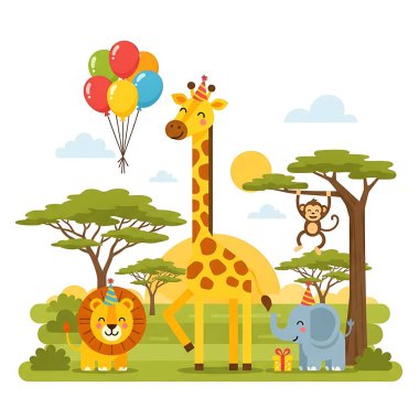 Çizgi film hayvanları ve sevimli hayvanlar. vektör illüstrasyonu