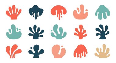 Soyut el rengarenk vektör çizimi. Moda renklerinde farklı şekiller kümesi