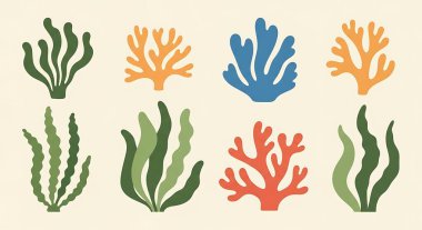 mercan seti. deniz bitkileri ve deniz bitkileri. Deniz bitkileri. Deniz altı suları. vektör illüstrasyonu