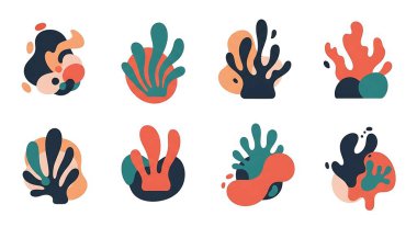 Elle çizilmiş bitki ve bitkilerin vektör çizimleri. Çeşitli şekil ve şekillerin düz stil tasarımı. izole vektör illüstrasyonu.