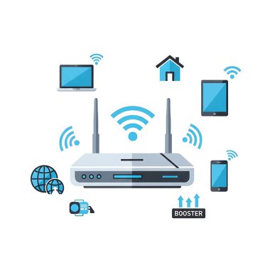 Kablosuz yönlendirici ve akıllı telefonlu wi-fi. vektör