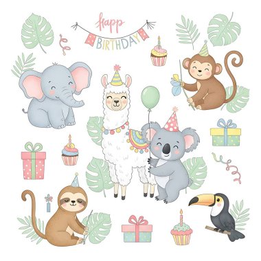 Hayvanlı şirin bir doğum günü kartı.