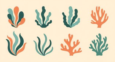 mercan seti. Vektör çizimi. deniz yaşamı koleksiyonu.