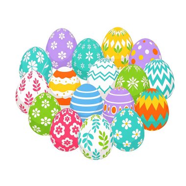 Renkli desenli paskalya yumurtaları, vektör illüstrasyonu