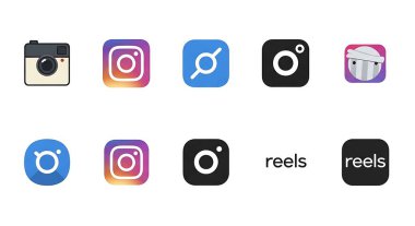 Kameranın farklı simgeleri, vektör illüstrasyonu