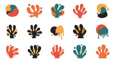 Farklı şekillerde soyut şekiller çizilmiş el çizimleri..