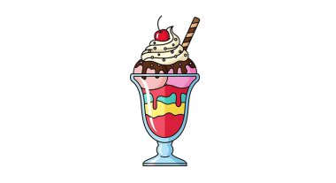 Cam bardakta dondurma. Vektör çizimi. beyaz arkaplanda izole.