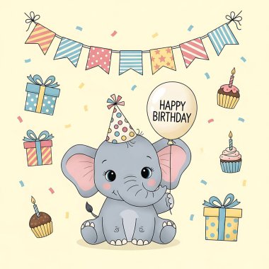 Doğum günün kutlu olsun. sevimli çizgi film karakteri.