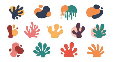 Renkli şekillerin el çizimi vektör çizimi, soyut biçimler, tasarım elemanı, soyut şekiller ve şekiller. Sosyal medya için soyut şekiller dizisi