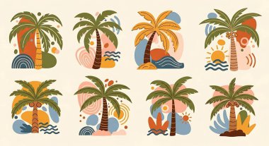 Yaz ağaçları ve palmiyeler.