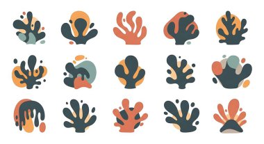 vektör set deniz hayvanları ve tropikal bitkiler.