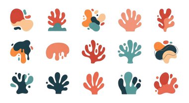 Bir dizi el çizimi deniz yaşamı simgeleri