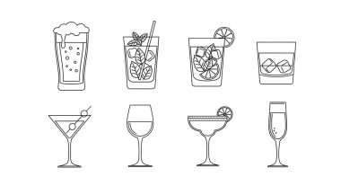 Kokteyl ve içecek ikonu seti