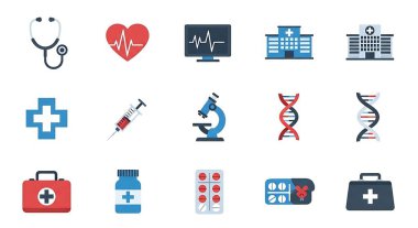 tıbbi ve sağlık simgeleri vektör illüstrasyonunu ayarladı