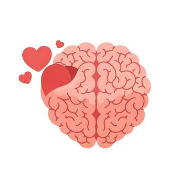 Kalp ikonlu beyin. düz biçim tasarımı.
