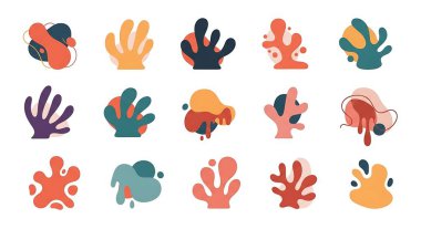 Renkli soyut şekil ve şekillere sahip el çizimi soyut çizimleri. Beyaz arka planda izole edilmiş çağdaş sanat koleksiyonu. sosyal medya ve internet için,