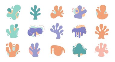 El çizimi karalama seti soyut şekiller, renkli tasarım elementleri.