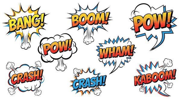 vector set of comic book speech bubbles in halftone style with different halftone and one effects.