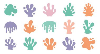 Renkli, soyut el çizimi elementler. Çeşitli şekil, biçim ve renklerin vektör çizimleri