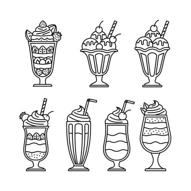 Lezzetli kahve ve meyve suyu çizgi filmi.