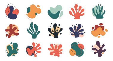 Tropik bitki ve bitki seti. Vektör çizimi. Düz moda el yapımı botanik bitkileri.