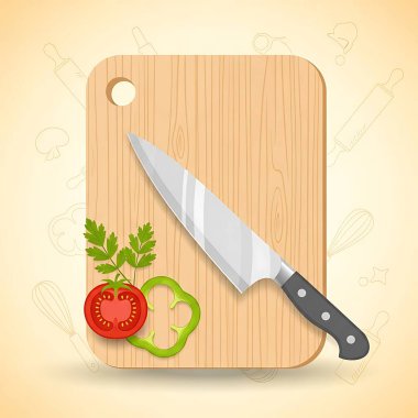 Bir bıçağın vektör çizimi, bir bıçak ve tahta bir tahta üzerinde bıçak, bıçaklı bir bıçak.
