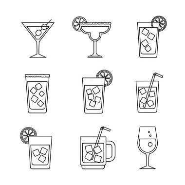 Kokteyl ve içki ikonları. vektör