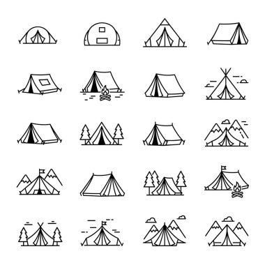Kamp çadırı ikonları. vektör illüstrasyonu