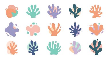 El çizimi soyut renkli vektör çizimleri. Farklı şekil ve şekillere sahip renkli soyut şekiller koleksiyonu. Çeşitli renkler kümesi.