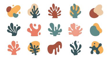 Bir dizi deniz yaşamı ikonu. El çizimi vektör illüstrasyonu.