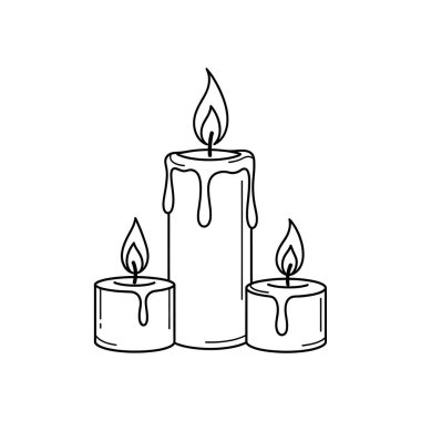 Beyaz arkaplan üzerinde mum simgesi olan mumlar, satır biçimi, vektör illüstrasyonu