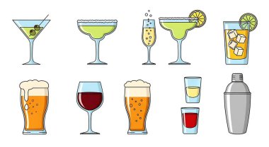 vektör seti farklı alkol içki ve içecekler