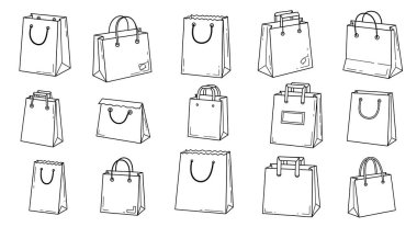 Çantalar. El çizimi vektör illüstrasyonu.