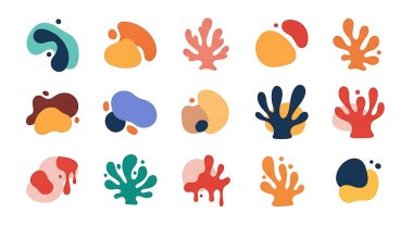 El çizimi soyut renkli karalama seti. Soyut şekilli modern İskandinav elementleri koleksiyonu. vektör illüstrasyonu.