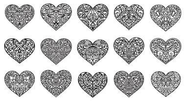 Elle çizilmiş kalpler, vektör illüstrasyonu