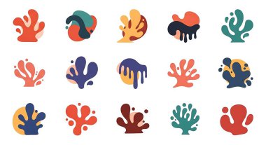 Beyaz arka planda izole edilmiş farklı şekil ve deniz bitkilerinden oluşan vektör simgeleri. düz tasarım biçimi.